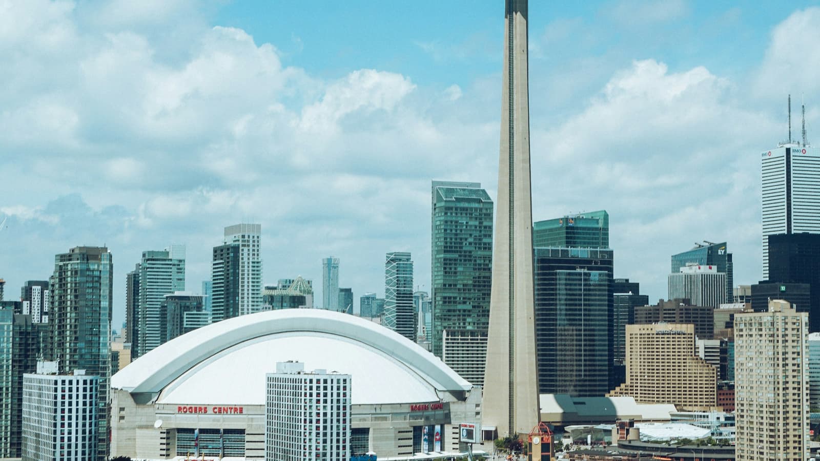 Minimalist concrete architecture on the Toronto waterfront, seen in daylight.