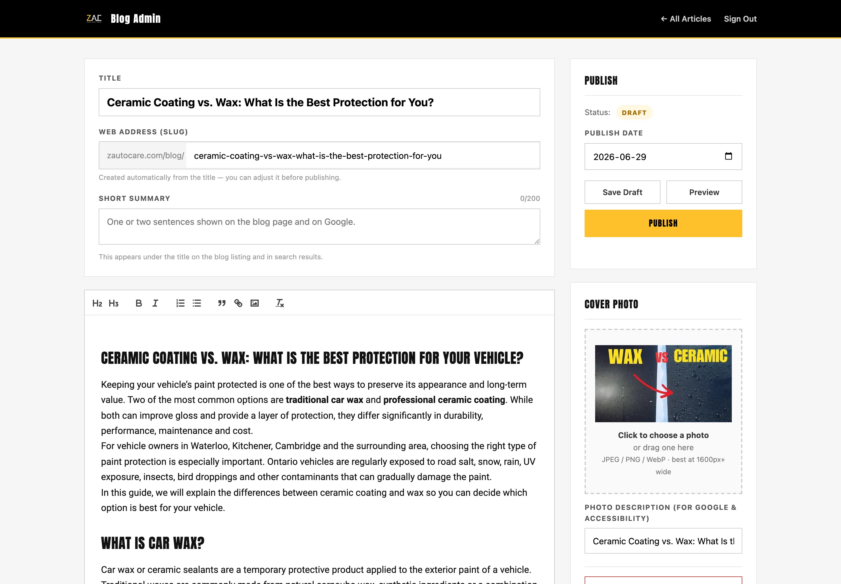 The custom content system Optimum Reach built for ZAutoCare